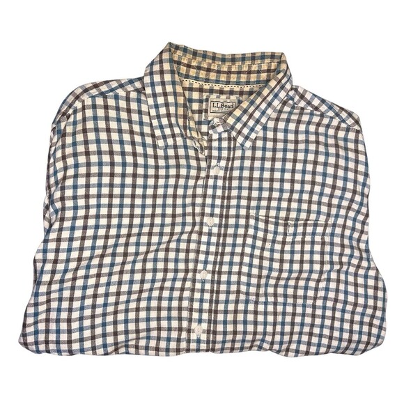 L.L.Bean Lightweight Button-Up Shirt XL Reg White Blue/Black Plaid Casualwear - Picture 1 of 6